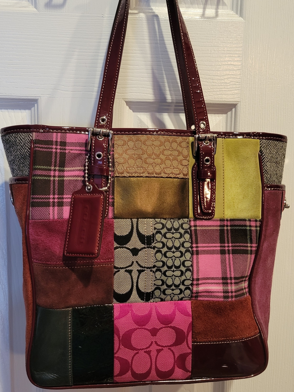 Coach Patchwork Leather & Signature Tote Bag - Multicolor Pink